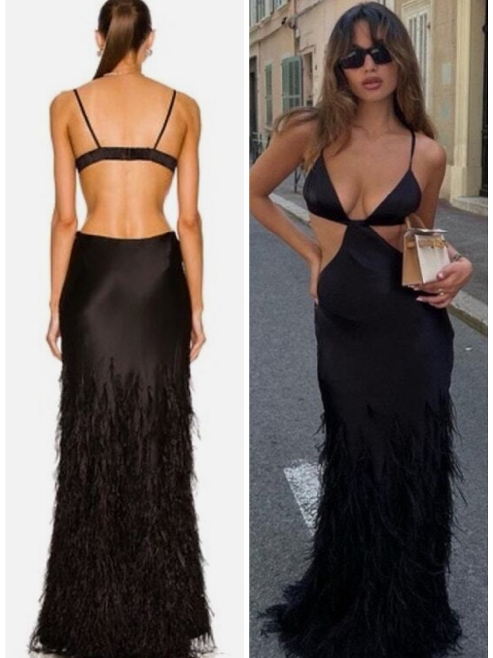 Cult Gaia Raisa Silk Satin Balck feather-embellished Maxi Dress Gown SZ S - Picture 2 of 9